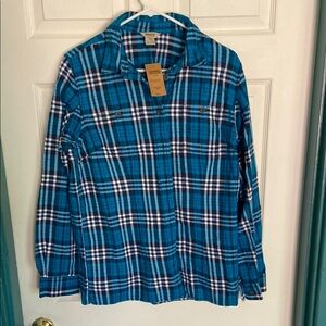 Duluth Trading Co. Teal and Navy Plaid Shirt